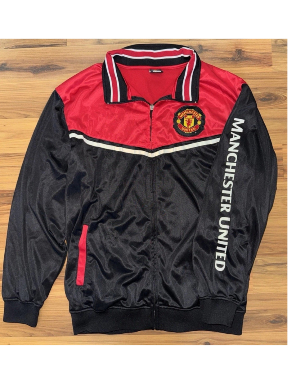 Manchester United Track Jacket Soccer Football Full Zip Red Streetwear Large